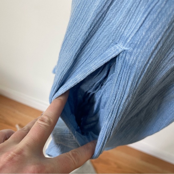 Muche et Muchette Blue Rayon Embroidered Short Sleeve Tie Neck Romper One Size - Picture 6 of 12